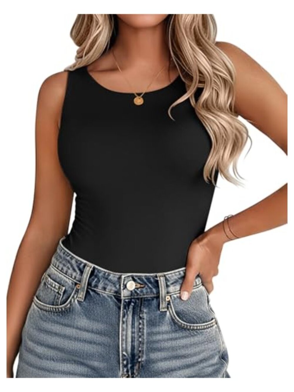 Double Lined Sleeveless Tank Top Crew Neck Slim Fit Summer Workout